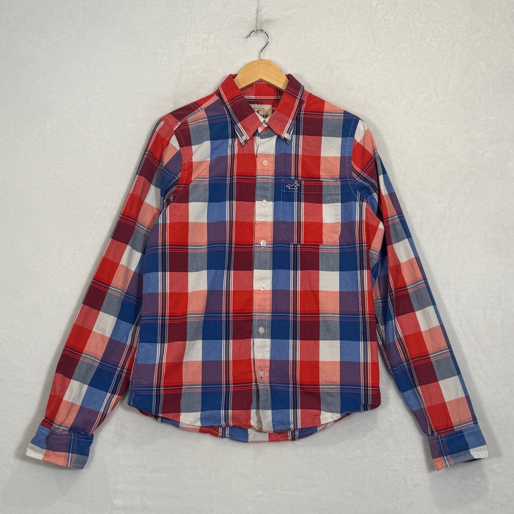 Hollister Red Blue White Plaid Button Down Shirt XL